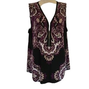 Sale, Paisley International Concepts Ornate Purple Short Sleeve Top Nwt
